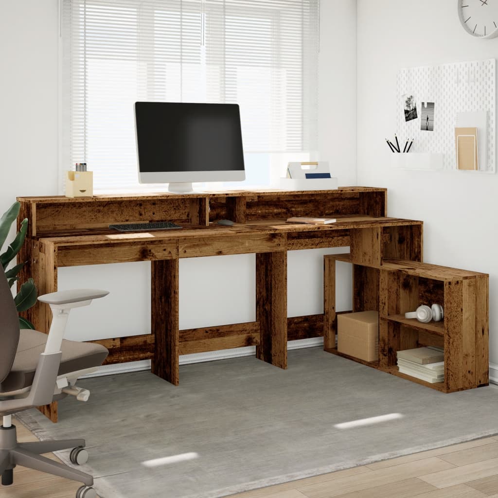 Bureau avec lumières LED Bois ancien 200x104x91 cm Bois d'ingénierie