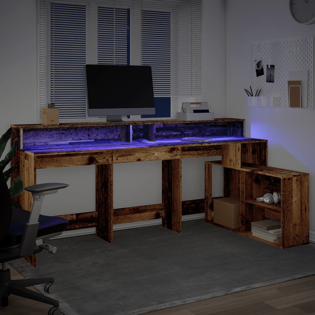 Bureau avec lumières LED Bois ancien 200x104x91 cm Bois d'ingénierie