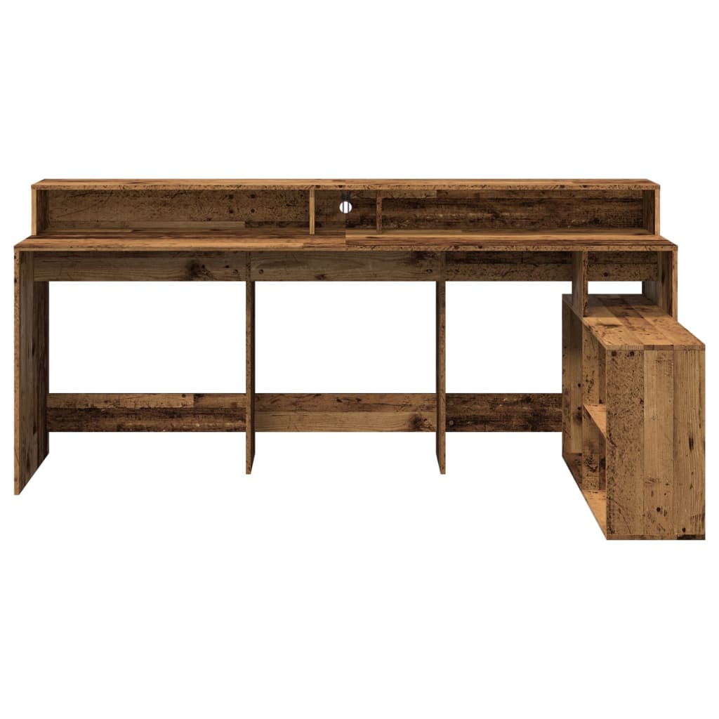 Bureau avec lumières LED Bois ancien 200x104x91 cm Bois d'ingénierie