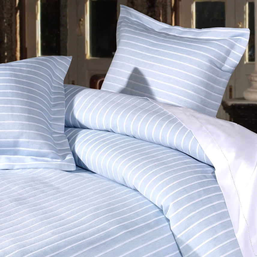 Blue Stripe Cotton Jacquard Duvet Cover Set