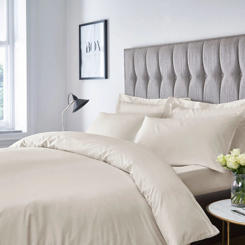White Satin Stripe 300 Thread Count Duvet Cover Set