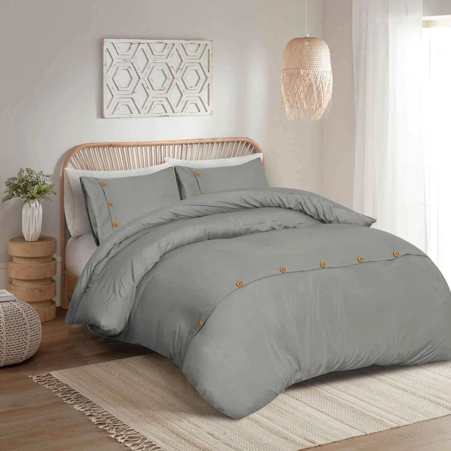 Parure de lit avec housse de couette en coton moutarde à boutons en bois de qualité supérieure