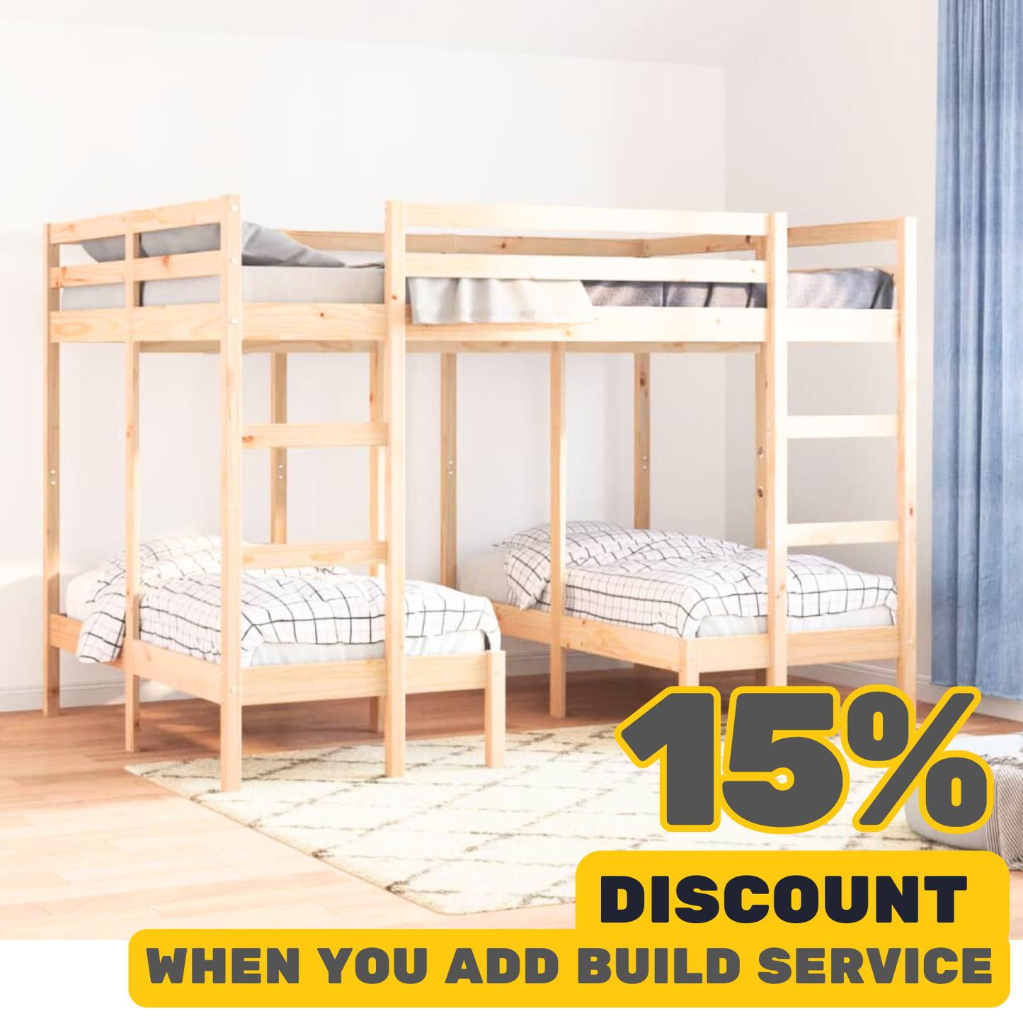 White Triple Bunk Bed Frame Solid Wood Pine