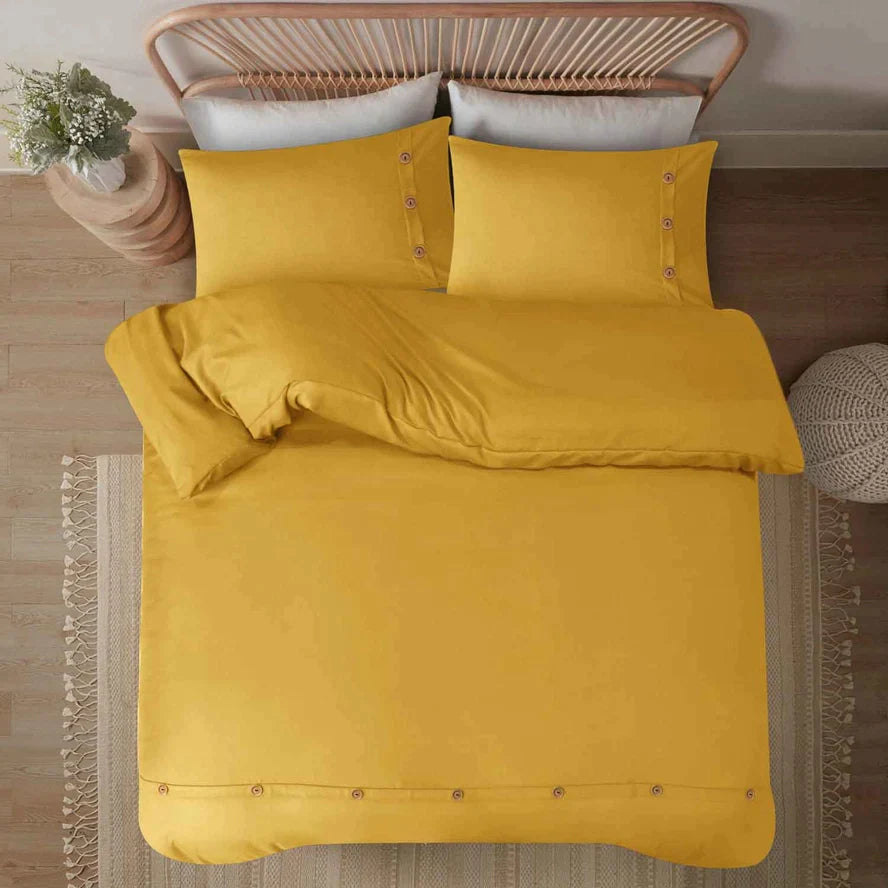 Parure de lit grise avec boutons en bois de qualité supérieure
