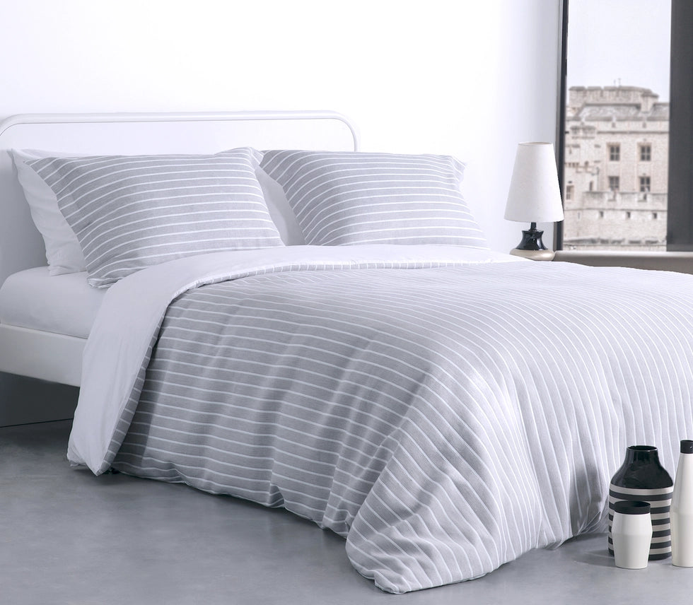 Blue Stripe Cotton Jacquard Duvet Cover Set
