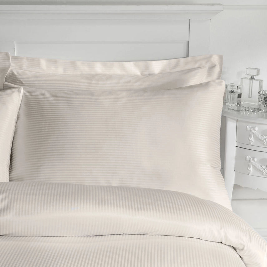 White Satin Stripe 300 Thread Count Duvet Cover Set