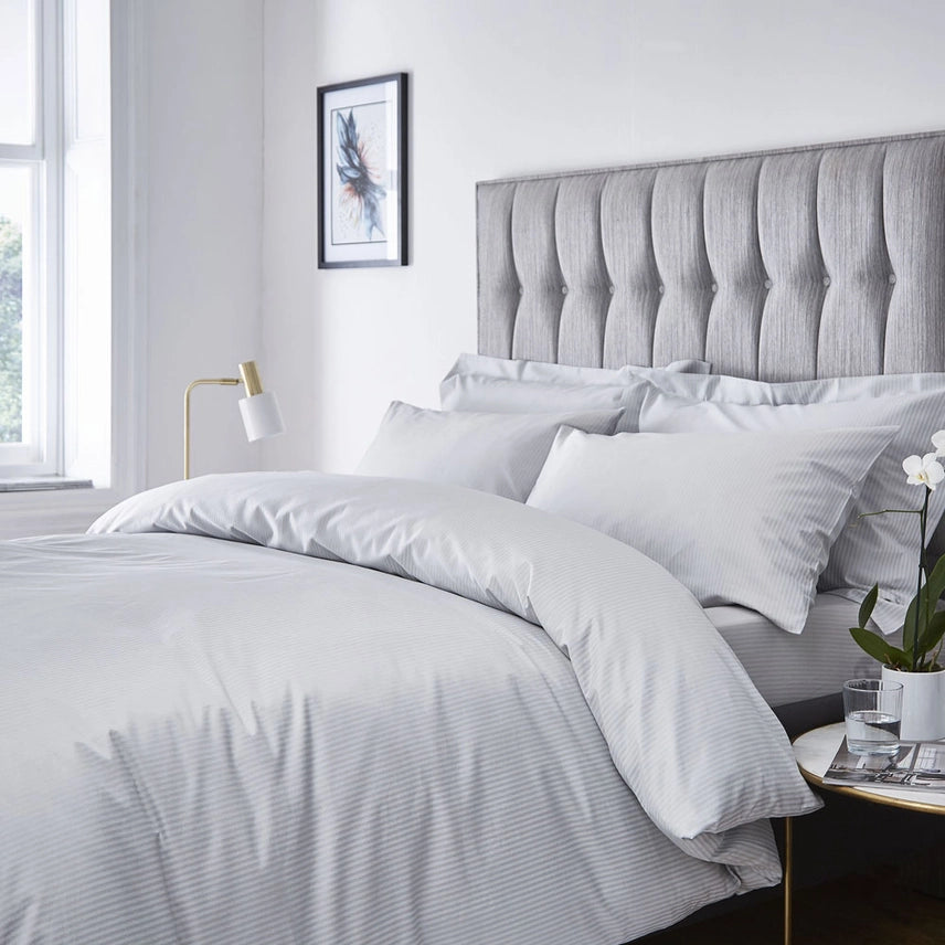 White Satin Stripe 300 Thread Count Duvet Cover Set