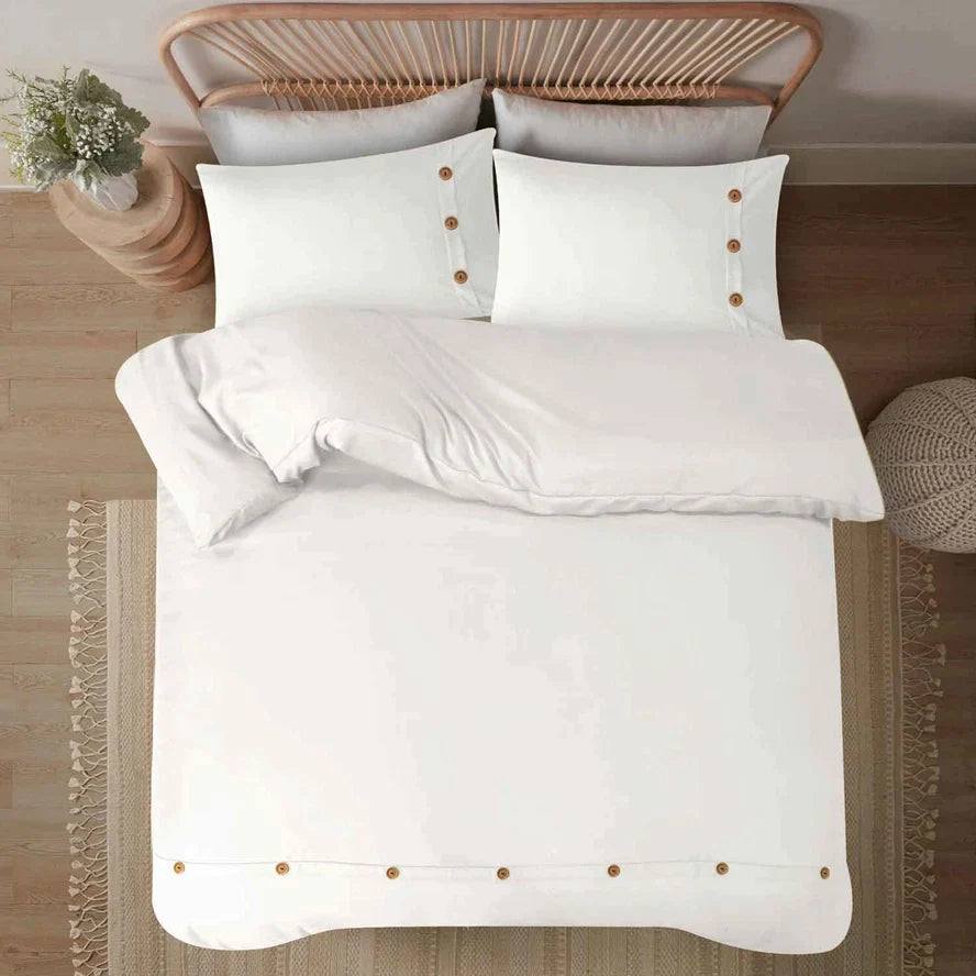 Parure de lit grise avec boutons en bois de qualité supérieure