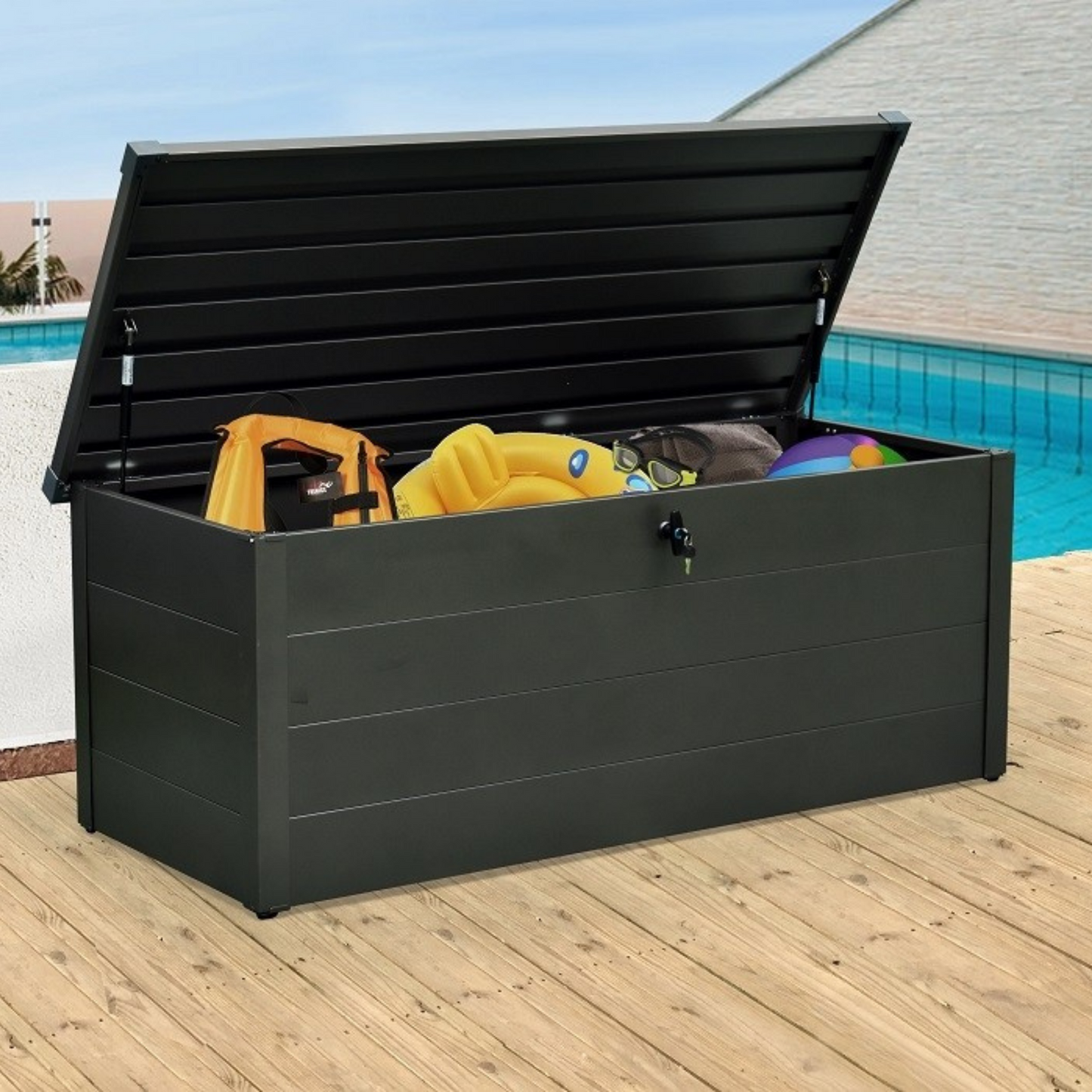 Caja de almacenamiento para jardín de alta resistencia de 500 l, color gris oscuro