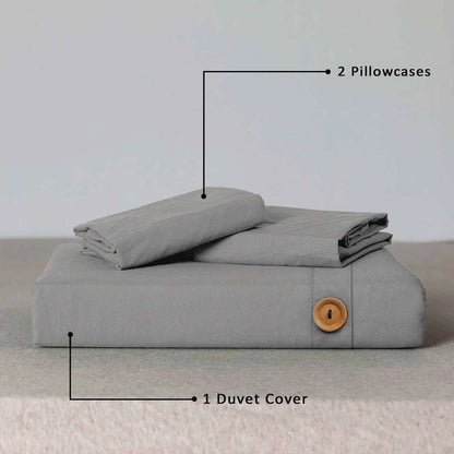 Premium Quality Wood Button White Duvet Cover Set
