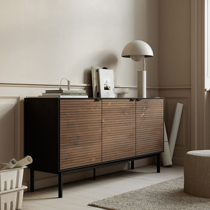 La collection Lane. Buffet 3 portes en espresso brossé noir granulé