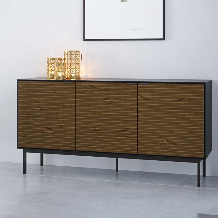 La collection Lane. Buffet 3 portes en espresso brossé noir granulé
