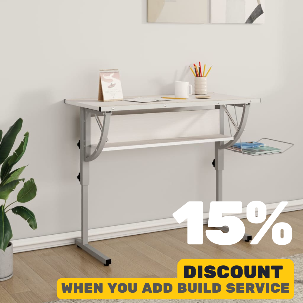 Craft Desk &Grey 110 X 53 X (58-87)Cm Engineered Wood & Steel
