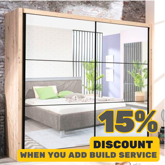 'Londres' Oak Effect Full Mirrored Sliding Door Wardrobe 215.5cm