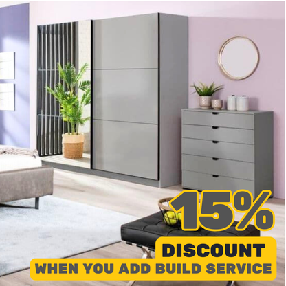 'Louis' Grey Full Mirrored Sliding Door Wardrobe 220cm
