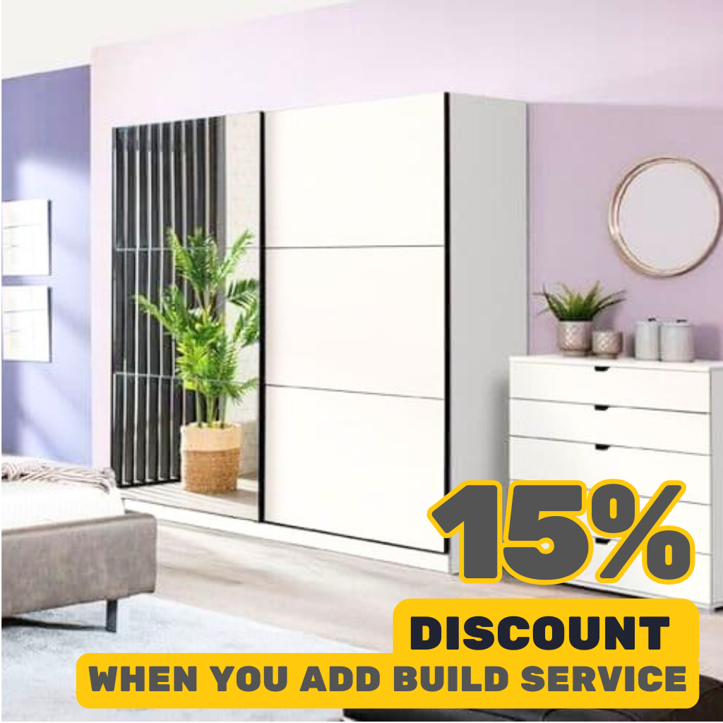 'Louis' White Full Mirrored Sliding Door Wardrobe 220cm