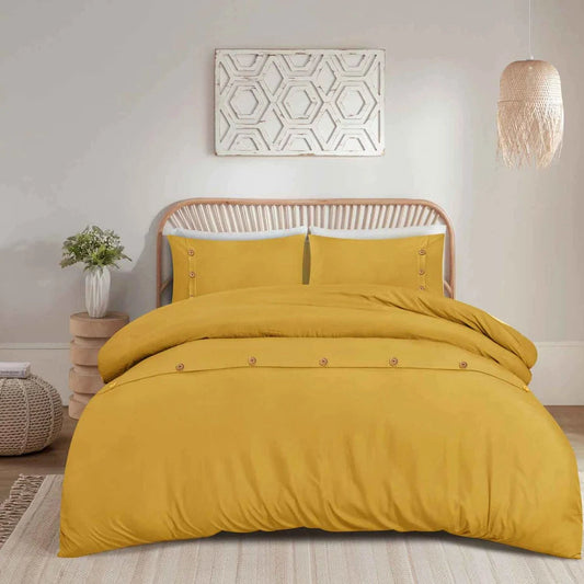 Parure de lit avec housse de couette en coton moutarde à boutons en bois de qualité supérieure