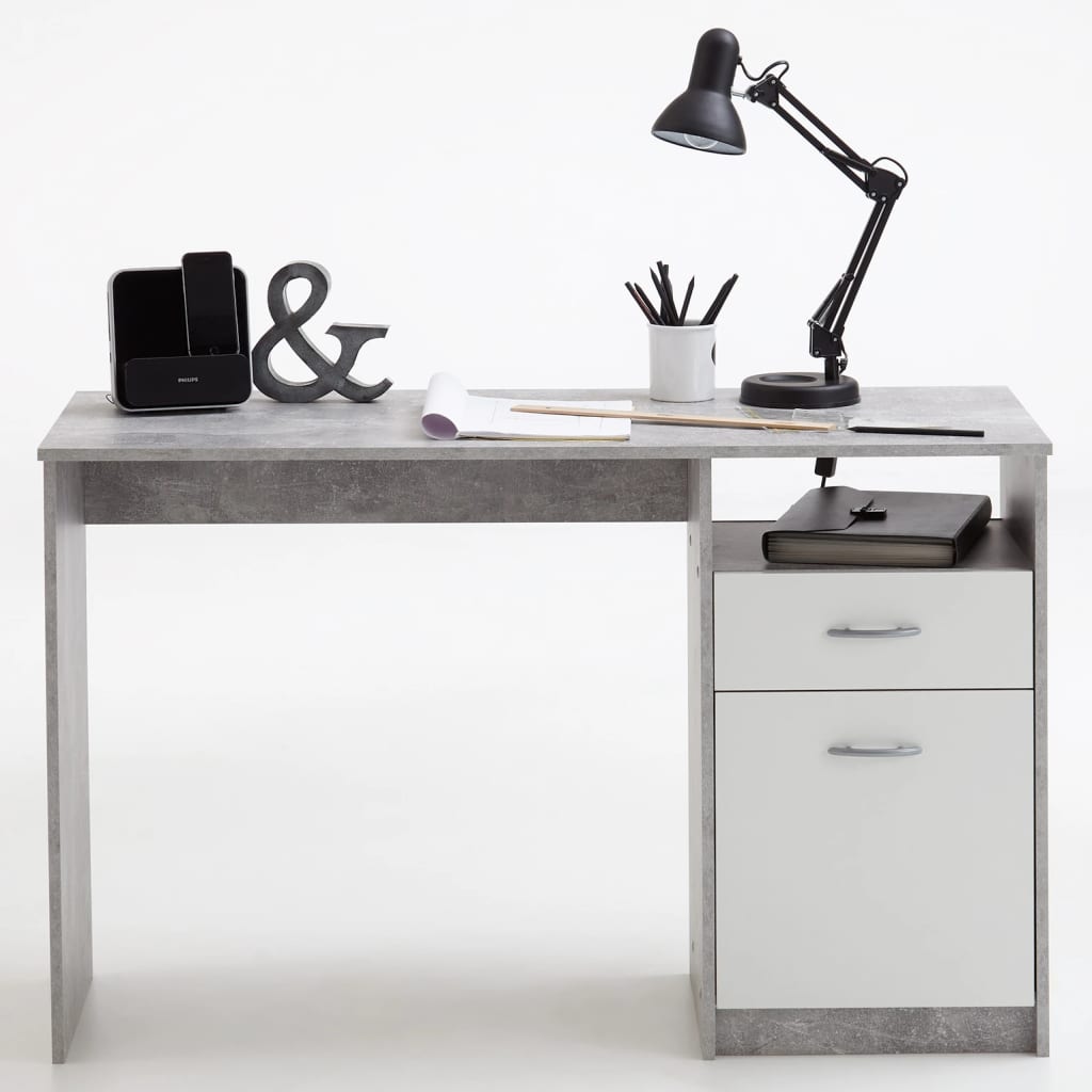 FMD Desk with 1 Drawer 123x50x76.5 cm Concrete and White