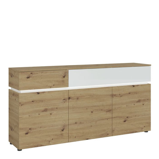 The 'Blake' 3 Door 2 Drawer Sideboard (including LED lighting) in White and Oak