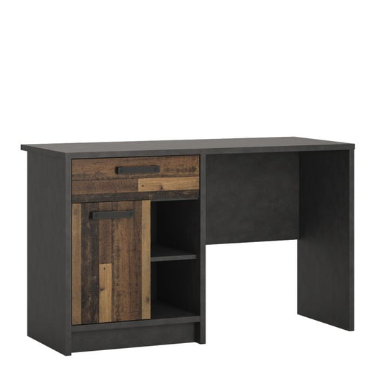 Bureau avec 1 porte et 1 tiroir en noyer et gris foncé
