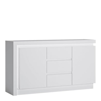 Buffet 2 portes et 3 tiroirs (avec éclairage LED) en blanc et brillant