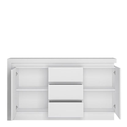 Buffet 2 portes et 3 tiroirs (avec éclairage LED) en blanc et brillant