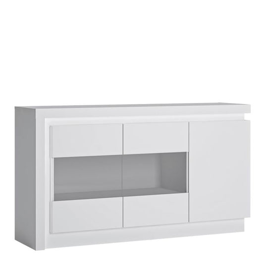 3 Door Glazed Sideboard (including LED lighting) in White and High Gloss