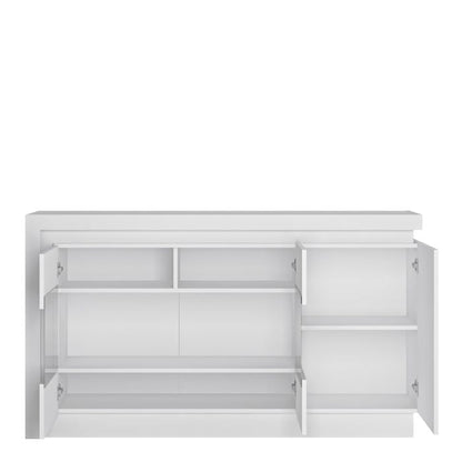 Buffet vitré à 3 portes (avec éclairage LED) en blanc et brillant
