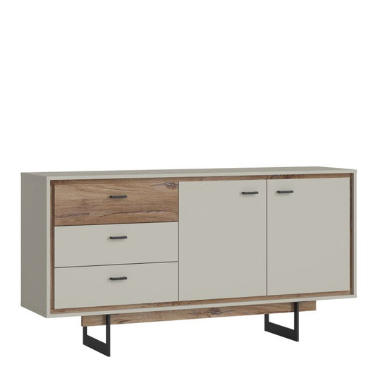 Buffet 2 portes et 3 tiroirs en gris et chêne