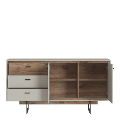 Buffet 2 portes et 3 tiroirs en gris et chêne