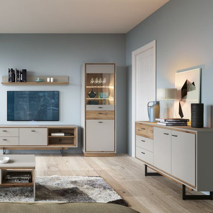 Buffet 2 portes et 3 tiroirs en gris et chêne