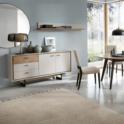 Buffet 2 portes et 3 tiroirs en gris et chêne