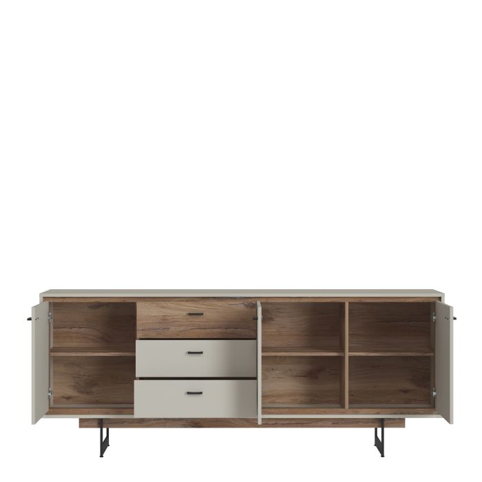 Buffet 3 portes et 3 tiroirs en gris et chêne
