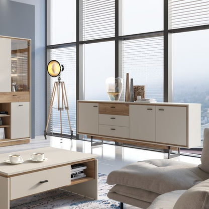 Buffet 3 portes et 3 tiroirs en gris et chêne