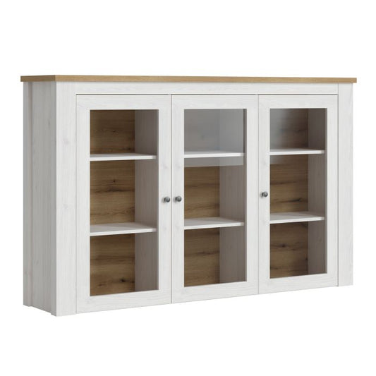 3 Door Display Top Unit in White and Oak for Sideboard