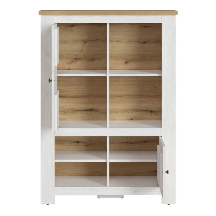 Buffet 2 portes et 4 étagères en blanc et chêne