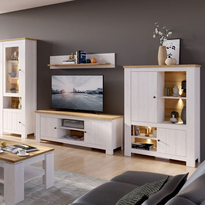 Buffet 2 portes et 4 étagères en blanc et chêne