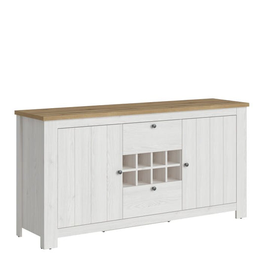 2 Door 2 Drawer Sideboard with Wine Rack in White and Oak
