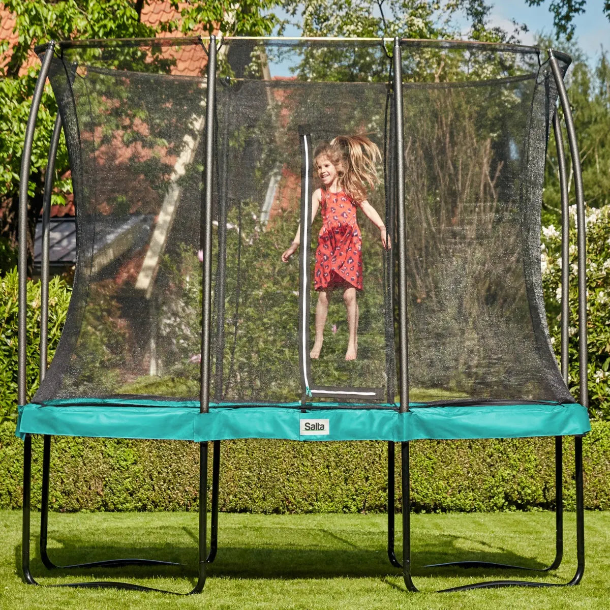 7ft x 10ft Salta Green Rectangular Comfort Edition Trampoline with Enclosure