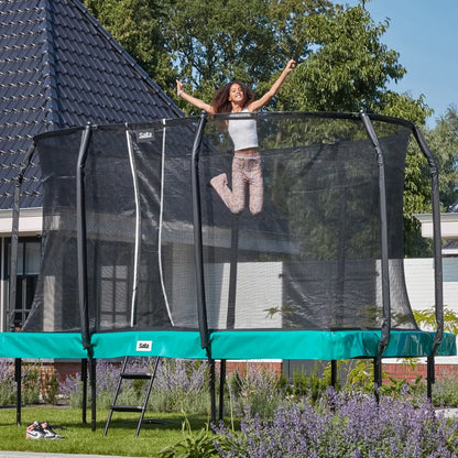 12ft x 7ft Salta Green Rectangular First Class Trampoline with Enclosure