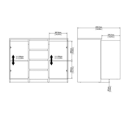 Buffet 4 tiroirs 2 portes en noir mat