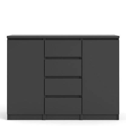 Buffet 4 tiroirs 2 portes en noir mat