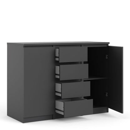 Buffet 4 tiroirs 2 portes en noir mat