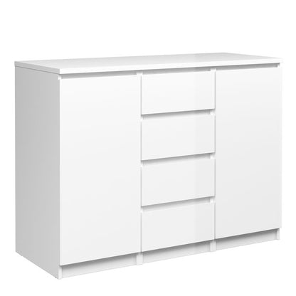 Buffet - 4 tiroirs 2 portes en blanc brillant