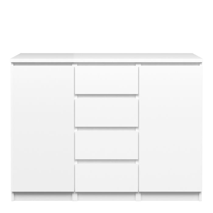 Buffet - 4 tiroirs 2 portes en blanc brillant