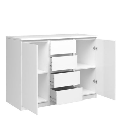 Buffet - 4 tiroirs 2 portes en blanc brillant