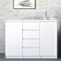 Buffet - 4 tiroirs 2 portes en blanc brillant
