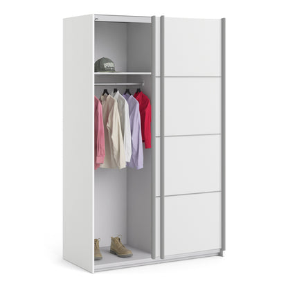 The 'Patsy' Collection.  Sliding Wardrobe 120cm in White with White Doors with 2 Shelves