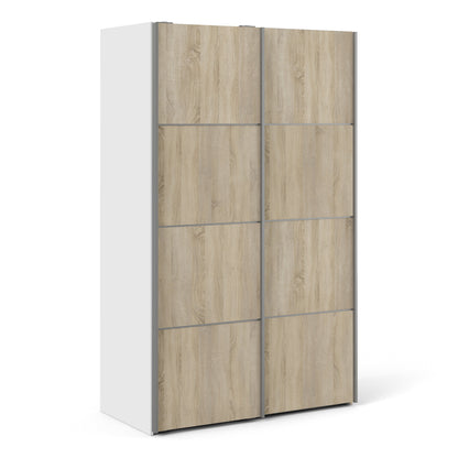 The 'Patsy' Collection.   Sliding Wardrobe 120cm in White with Oak Doors with 2 Shelves