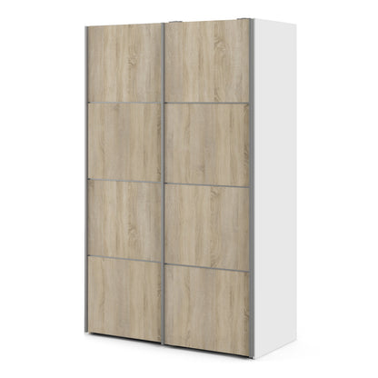 The 'Patsy' Collection.   Sliding Wardrobe 120cm in White with Oak Doors with 2 Shelves